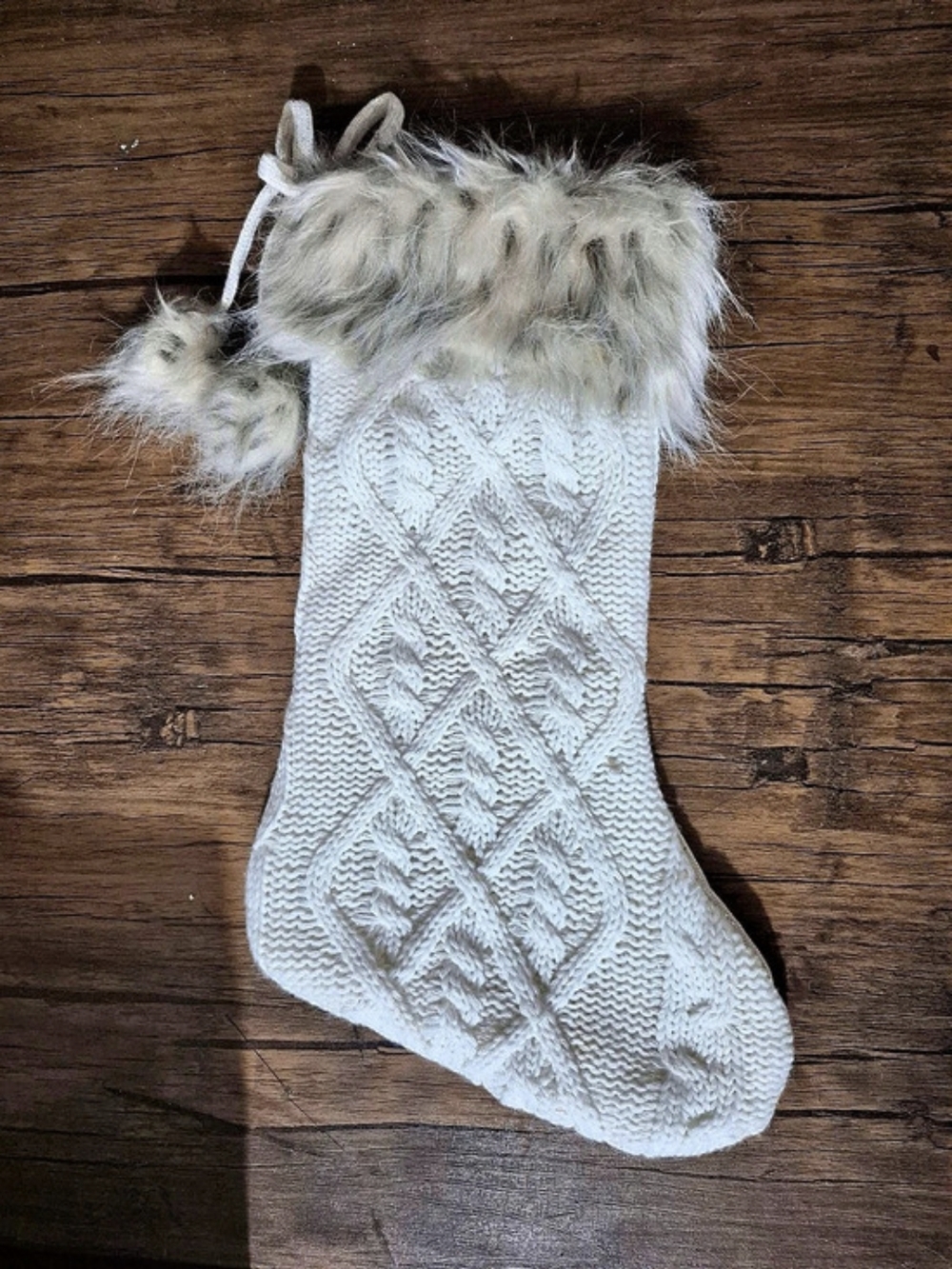 Cable Knit Faux Fur Christmas Stocking